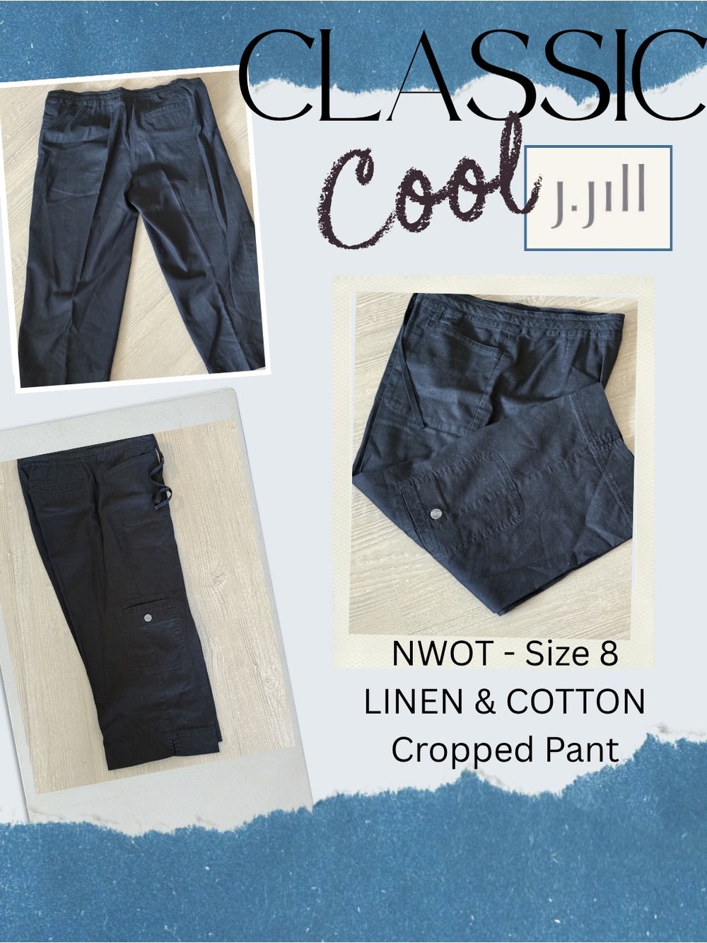 NWOT - J. Jill Cropped Black Linen & Cotton Pant ~ Women’s size 8